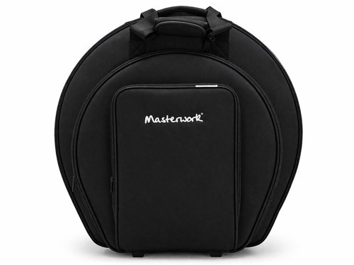 תיק מצילות טרולי מקצועי Masterwork MW-MCB22TR בצבע שחור - צורה עגולה עם ידית טלסקופית מתכווננת, זוג גלגלים חזקים, כיס חיצוני עם לוגו Masterwork לבן, פסי ניאון ירוקים, ניילון 600D עמיד, רצועות נשיאה מרופדות, מתאים למצילות בגדלים 14-22 אינץ'