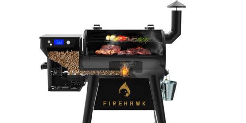 גריל ומעשנת פלט Firehawk דגם 450B - מעשנה חשמלית עם בקרה דיגיטלית, רשת כפולה ומערכת פלט לעישון וצלייה מקצועית