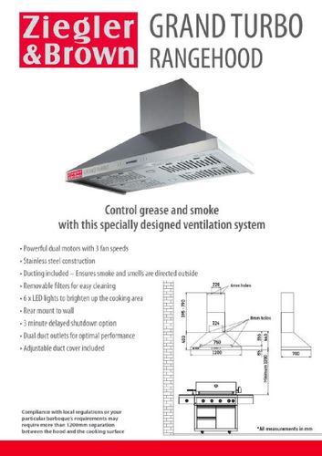 מנדף חוץ עוצמתי Ziegler&Brown Grand Turbo Rangehood - נירוסטה 304 עם 2 מנועים פנימיים ותאורת LED לגרילי גז