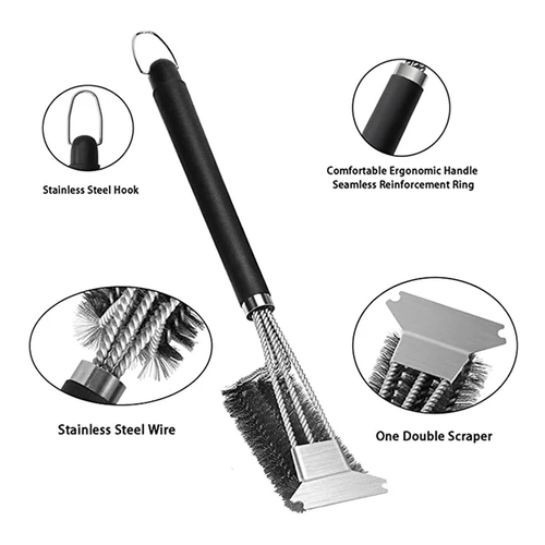 מברשת שערות ברזל מקצועית Gorilla Grill לניקוי גריל - עם מגרדת עליונה וידית ארגונומית לניקוי יסודי של רשתות גריל