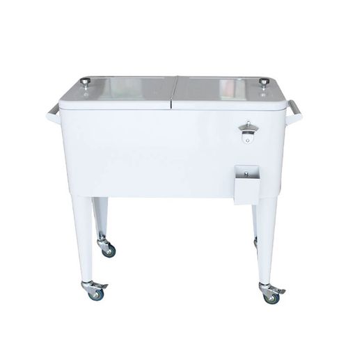 צידנית ניידת Retro Cooler 76 ליטר בצבע לבן - עיצוב רטרו קלאסי עם גלגלים ופותחן בקבוקים מובנה לאירוח מושלם