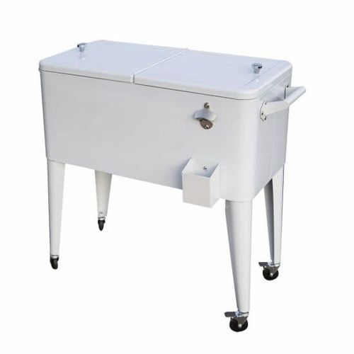צידנית ניידת Retro Cooler 76 ליטר בצבע לבן - עיצוב רטרו קלאסי עם גלגלים ופותחן בקבוקים מובנה לאירוח מושלם