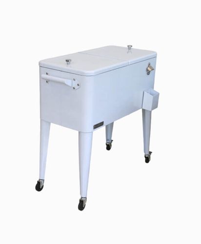 צידנית ניידת Retro Cooler 76 ליטר בצבע לבן - עיצוב רטרו קלאסי עם גלגלים ופותחן בקבוקים מובנה לאירוח מושלם