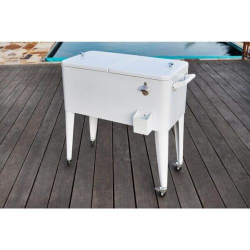 צידנית ניידת Retro Cooler 76 ליטר בצבע לבן - עיצוב רטרו קלאסי עם גלגלים ופותחן בקבוקים מובנה לאירוח מושלם