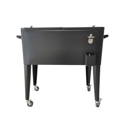 צידנית ניידת Retro Cooler 76 ליטר בצבע שחור עם 4 גלגלים מסתובבים ופותחן בקבוקים מובנה - מושלמת לאירוח בחצר ובמרפסת