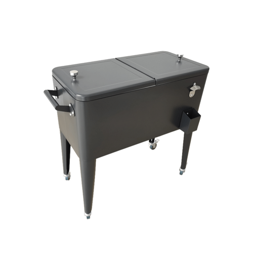 צידנית ניידת Retro Cooler 76 ליטר בצבע שחור עם 4 גלגלים מסתובבים ופותחן בקבוקים מובנה - מושלמת לאירוח בחצר ובמרפסת