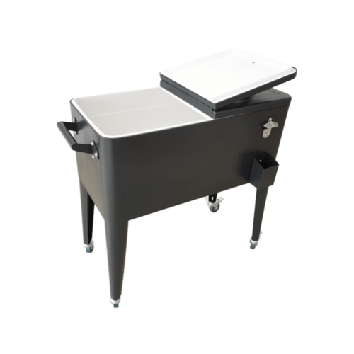 צידנית ניידת Retro Cooler 76 ליטר בצבע שחור עם 4 גלגלים מסתובבים ופותחן בקבוקים מובנה - מושלמת לאירוח בחצר ובמרפסת