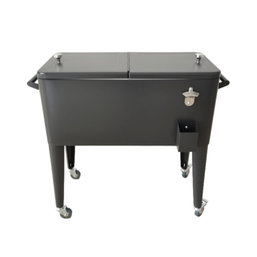 צידנית ניידת Retro Cooler 76 ליטר בצבע שחור עם 4 גלגלים מסתובבים ופותחן בקבוקים מובנה - מושלמת לאירוח בחצר ובמרפסת