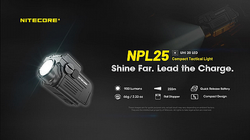 פנס לאקדח Nitecore NPL25 עצמה 900 לומן ל 255 מ'