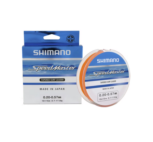 מארז שוק לידר מדורג Shimano SpeedMaster Tapered Surf Leader בצבע כתום או שקוף לדיג חוף – דיג ומחנאות.