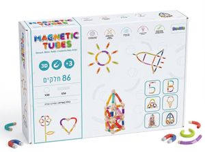Magnetic Tubes משחק מגנטים צינורות גמישים וכדורים לבנייה ודמיון 86 חלקים
