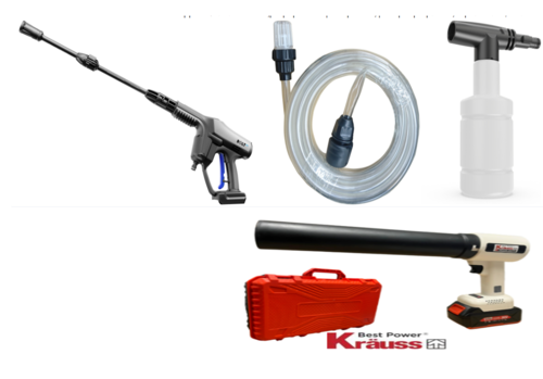 מכונת שטיפה נטענת 40 BAR בלחץ 20V /18 +  מפוח נטען טורבינה + אביזרים PWC201.3 [ סוללה + מטען ] BOLT