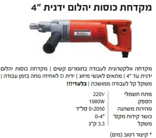 מקדחת כוסות יהלום ידית 1980W קראוס KR-911