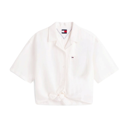 חולצה מכופתרת TOMMY JEANS פשתן מידות XS-L לנשים בגוון לבן