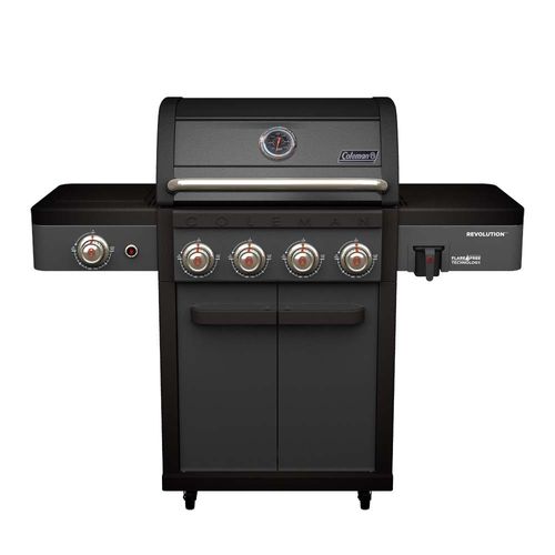 גריל גז Coleman שחור מגורגר REVOLUTION + כירת צד + 4 מבערים, כולל כיסוי לגריל מתנה!