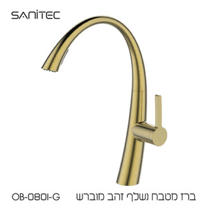ברז מטבח בעיצוב מודרני זורם עם פיה נשלפת זהב מוברש OB-0801-G