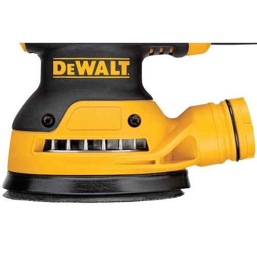 מלטשת אקצנטרית DeWALT DWE6423 5 אינץ' בצבע צהוב ושחור מהירות משתנה גומי overmold כיס אבק Hook and Loop