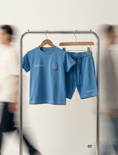 סט קיץ PEPE JEANS מקורי לבנים - חולצת T ומכנס קצר בצבע כחול רויאל