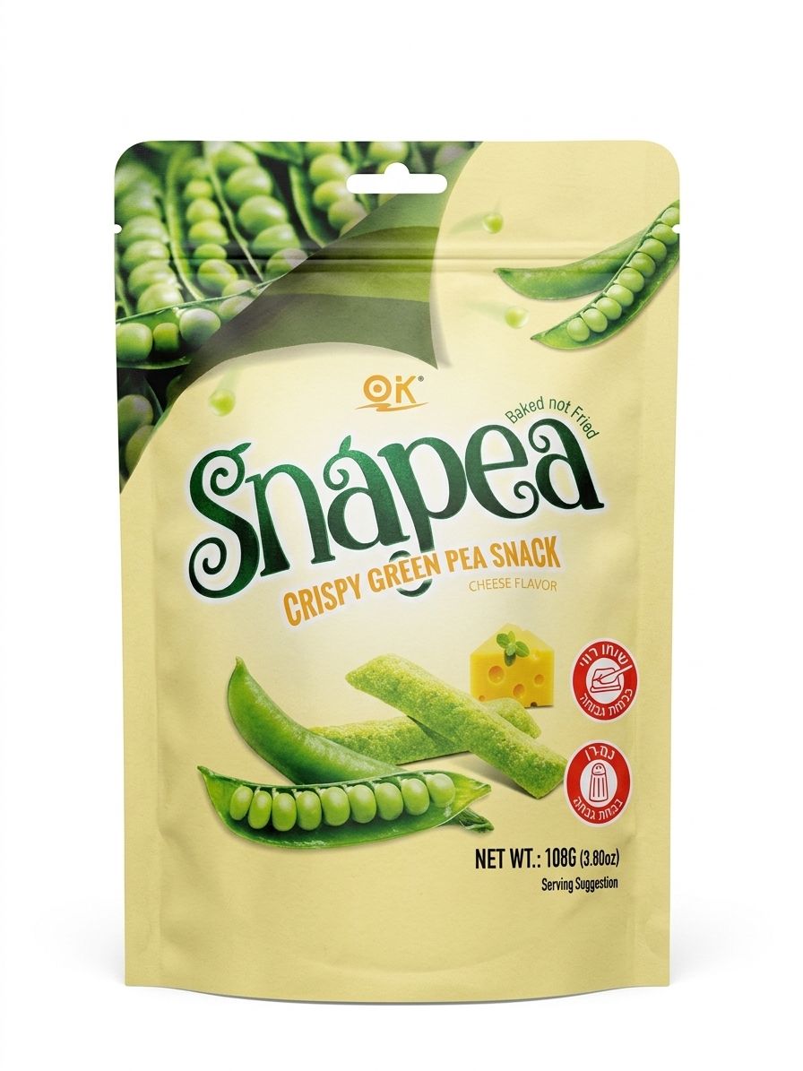  snapea חטיפי אפונה ירוקה פריכים בטעם גבינה 108 גרם