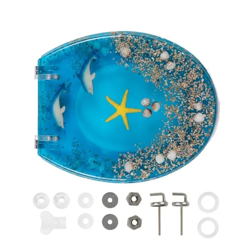 מושב אסלה עשוי אקריל -פתרון חזק ועמיד לחדר השירותים - דגם דולפינים