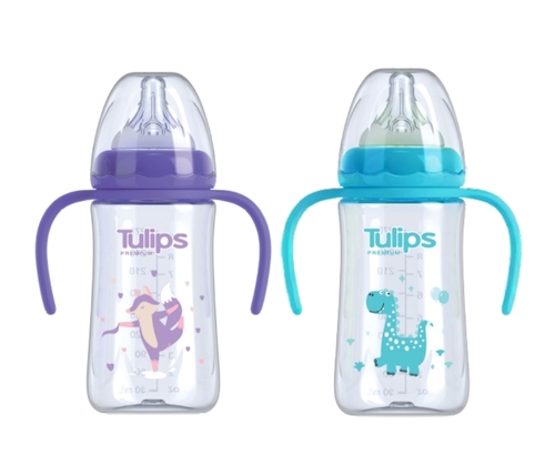 בקבוק האכלה רחב עם ידיות 250 מ״ל Tulips