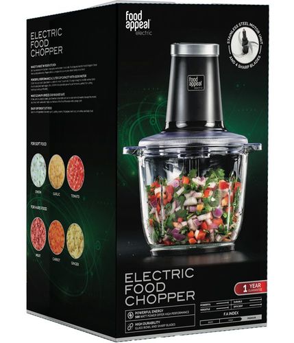 קוצץ ירקות חשמלי עוצמתי במיוחד 500W, מיכל זכוכית 2 ליטר | מבית Food appeal