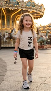 חליפת קיץ קצרה לבנות מבית NIKE מקורית - חולצת בז
