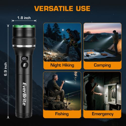 פנס יד נטען 1000 LM כולל פוקוס וחיווי EVERBRITE E011193 