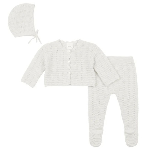 סט סריג 3 חלקים קרדיגן, מכנס וכובע