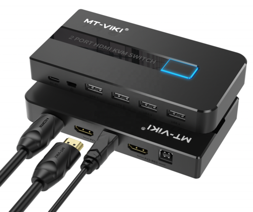 קופסת מיתוג KVM מ-2 מחשבים לעמדת עבודה אחת 4K 60hz HDMI + USB