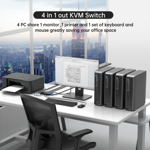 קופסת מיתוג KVM מ-4 מחשבים לעמדת עבודה אחת 4K 60hz HDMI + USB