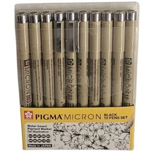 סט 10 עוביים (003-12) טושים שחורים פיגמה PIGMA Micron