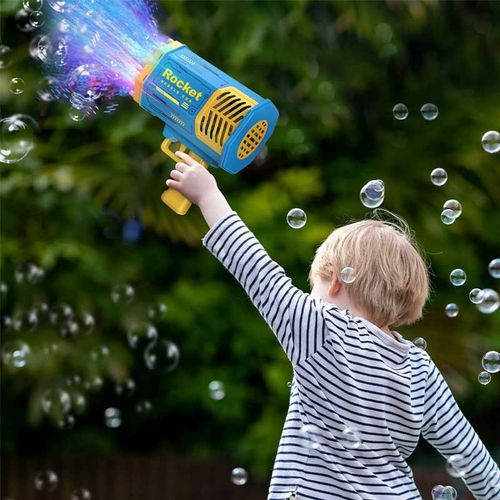 רובה בועות סבון עוצמתי 86 חורים Wanna Bubbles עם תאורת לד, בקבוק סבון וסוללה נטענת