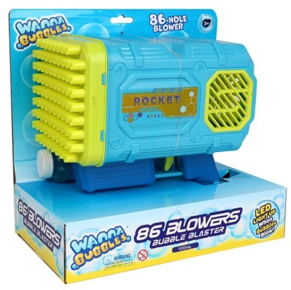רובה בועות סבון עוצמתי 86 חורים Wanna Bubbles עם תאורת לד, בקבוק סבון וסוללה נטענת