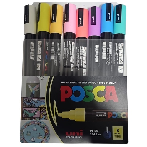 סט 8 טוש גווני פסטל 1.8-2.5 מ מ POSCA -PC 5M