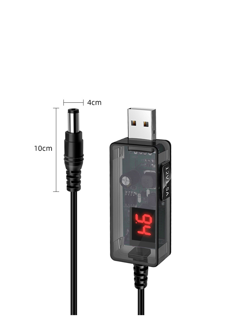 כבל מתאם USB לDC מתח 9/12 וולט 1.5 אמפר