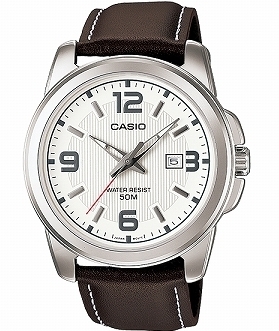שעון Casio ספורט-אלגנט לגבר – רצועת עור חומה עם לוח לבן ותאריך