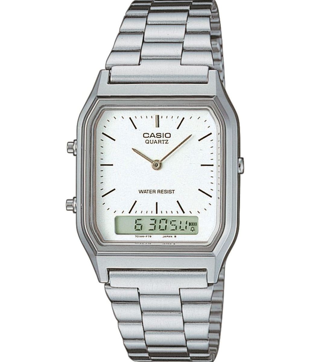 שעון Casio משולב אנלוגי-דיגיטלי – נירוסטה כסופה עם לוח לבן