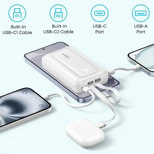 סוללת גיבוי Anker Zolo Power Bank 35W 10000mAh בצבע לבן