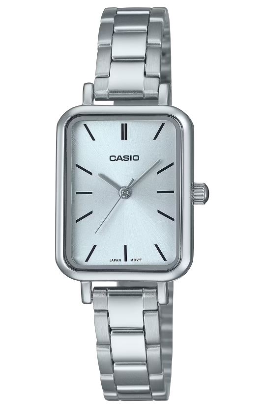 שעון Casio אלגנטי לאישה – נירוסטה כסופה עם לוח כסוף
