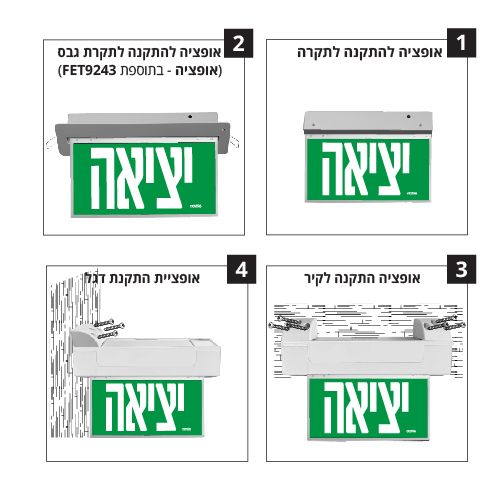 גוף תאורה יציאת חירום 3W לד דו-צדדי כבל 1.5 מטר