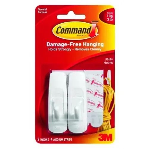 וו תליה בינוני זוג לבן דגם 3M Command™ 17001