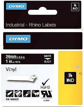  סרט מדבקות,  פי.וי.סי,  לבן על רקע שחור,  ברוחב 24 מ"מ    DYMO DI1805432