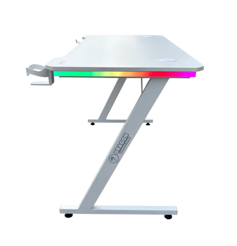 שולחן גיימינג DRAGON TZ לבן תאורת RGB מבט צד שלדת מתכת יציבה
