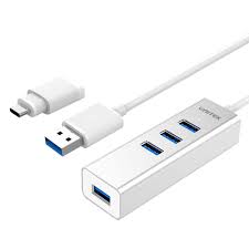 USB 3.0 4-Port Aluminium Hub With USB Type-C Adaptor   TYPE C מתאם וכבל 