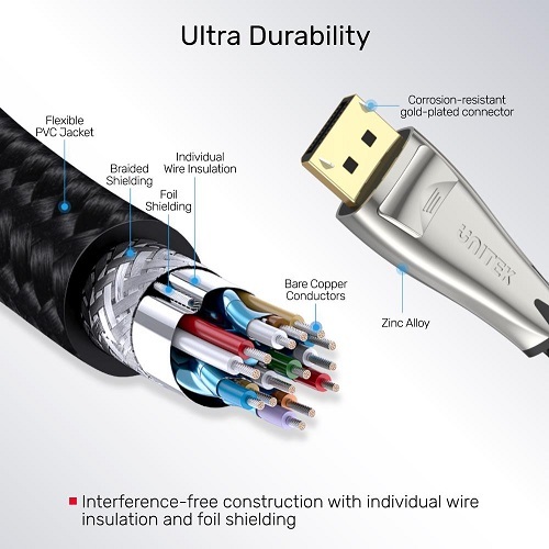 כבל UNITEK 8K DisplayPort 1.4 Zinc-alloy Cable C1609BNI