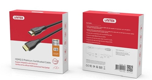 כבל Unitek 4K 60Hz HDMI  Premium Certified High Speed Cable C1049GB