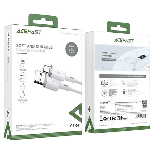 כבל טעינה ודאטה לבן AceFast C2-04 USB-A To Type-C