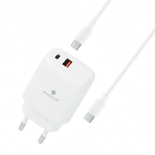 מטען קיר דגם 18W+20W כבל MIRACASE MWC20 TYPE C TO TYPE C  