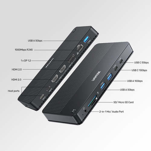 תחנת עגינה אוניברסלית UNITEK D1103A01 Dual 4K KVM 13 in 1   